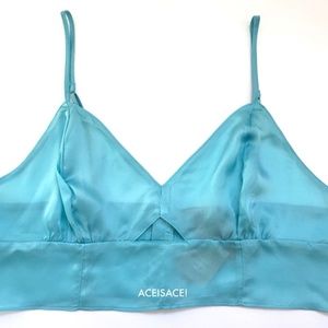 NWT*DESIGNER-COLLECTION SILK Top-Bra-Bralette-BLUE